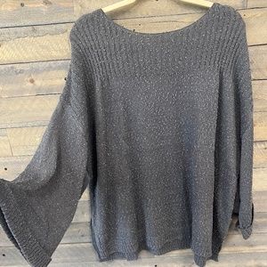 3/4 Wide Sleeve Knit Sweater with Side Slits